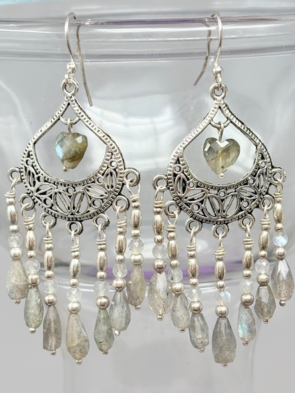 Blue flash Labradorite Chandelier Earrings